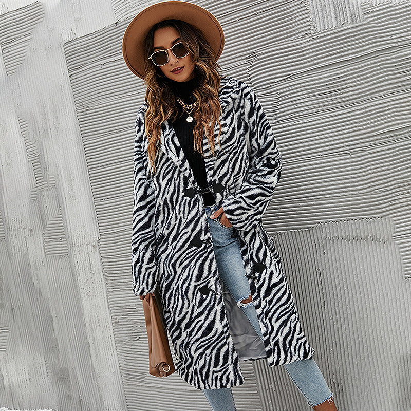 Zebra Print Horn Button Long Sleeves