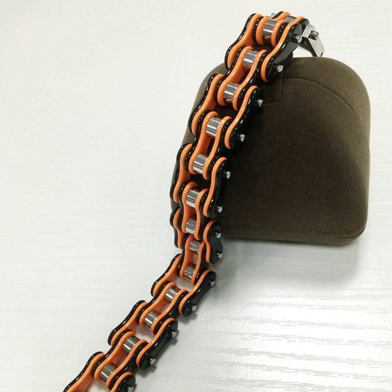 European and American Popular Orange Black Stainless Steel Bicycle Bracelet