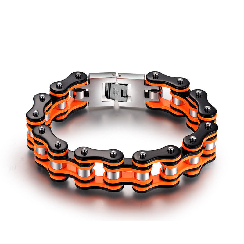 European and American Popular Orange Black Stainless Steel Bicycle Bracelet