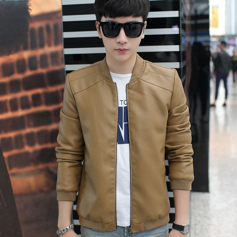 New Men's Jacket Leisure Fashion Youth Slim PU Leather Men's Coat Men's Coat