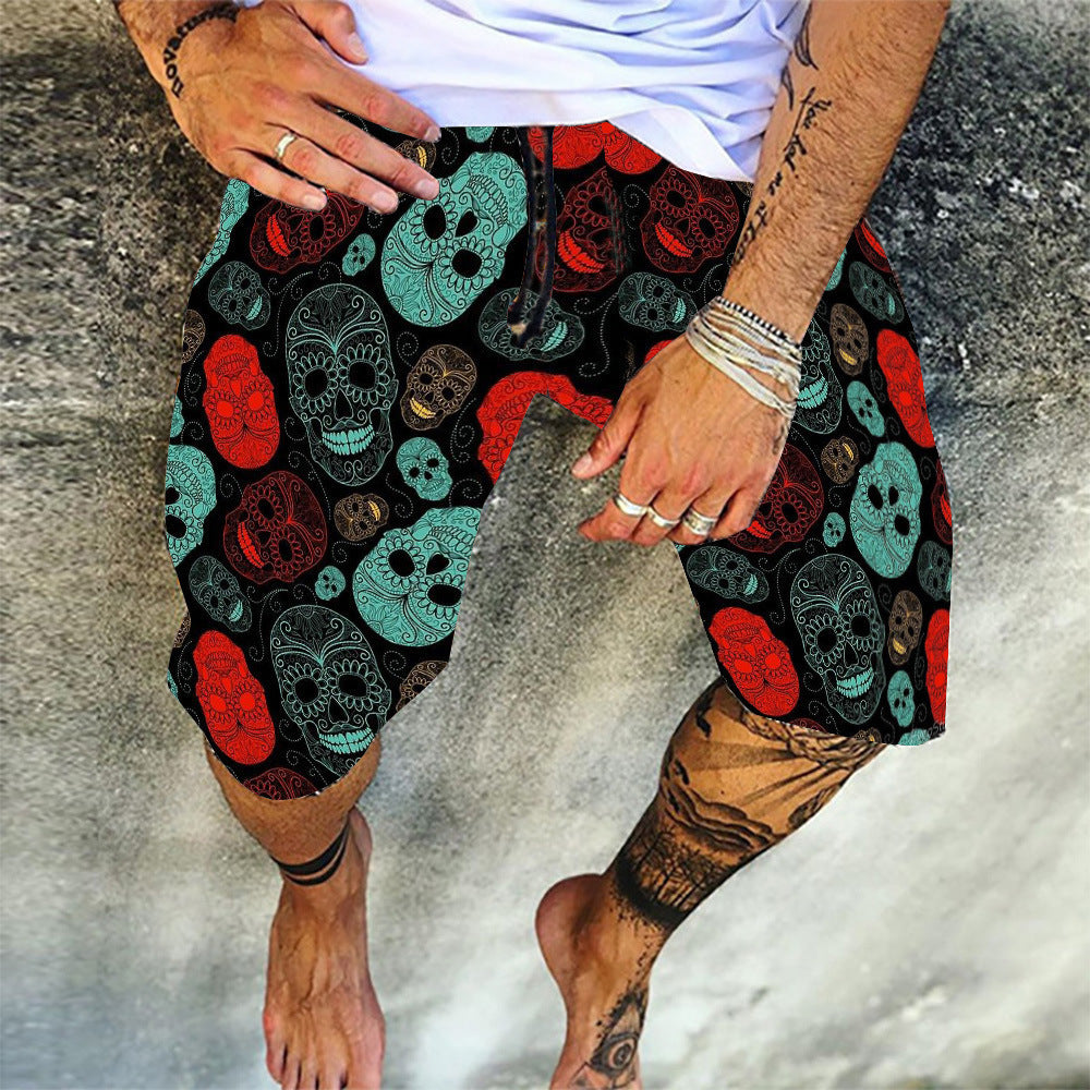 Retro Printed Summer Loose Casual Shorts Sports Five Point Pants Beach Pants