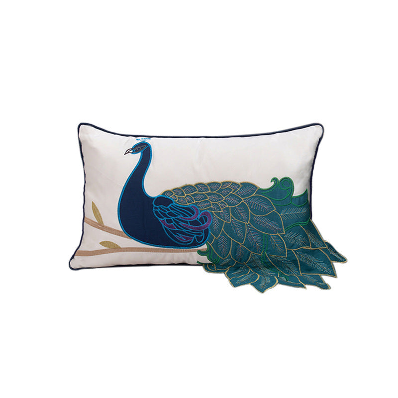 New Chinese Style Soft Furnishing Living Room Sofa Pillow With Long Tail Peacock Embroidery Embroidered Waist Pillowcase Bed Pillowcase