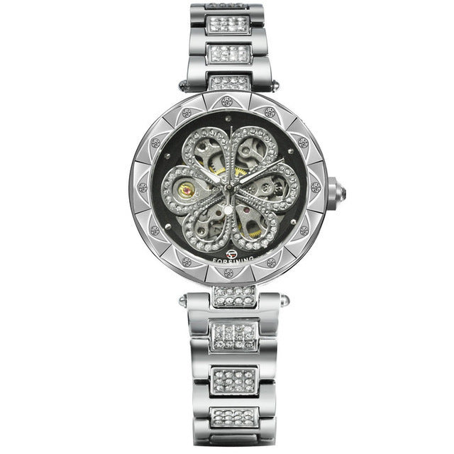 European And American Ladies Fashion Casual Rhinestone Hollow Mechanical Waterproof
