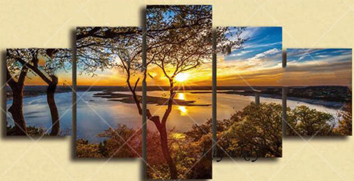 5D Diamond Painting With Sunset Lake And Trees Design