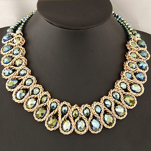 0102 European And American Luxury Metal Exaggerated Large Crystal Gem Pendant Necklace Clavicle Chain Sweater Chain Jewelry