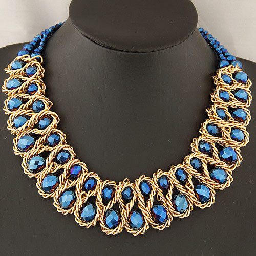 0102 European And American Luxury Metal Exaggerated Large Crystal Gem Pendant Necklace Clavicle Chain Sweater Chain Jewelry