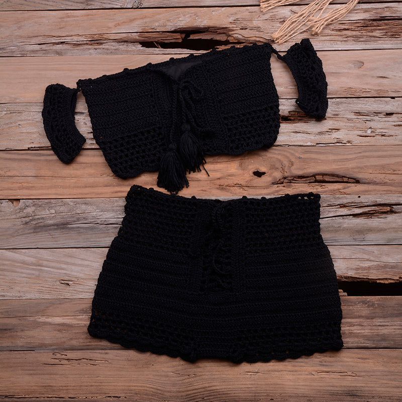 European and American Hot Style Six-Color Beach Bikini Suit Women's Knitted Swimwear Crochet Bohemian Bra