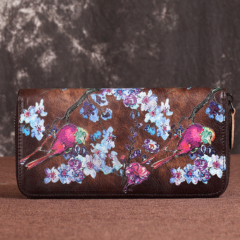 Leather Ladies Wallet Retro Fashion Long Zipper Phone Bag Top Layer Cowhide Clutch