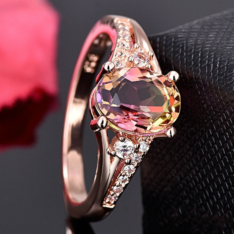 Gold Plated Crystal Ring Square Diamond Simple Ring Rose Gold Opal Ring