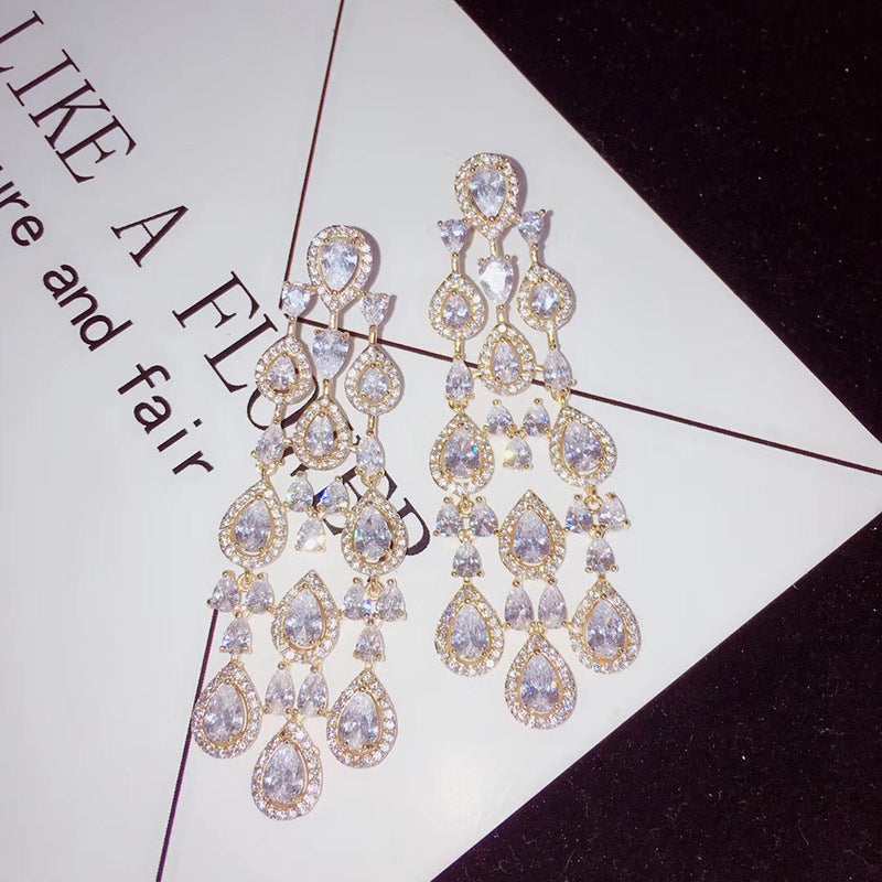 Water Drop Long Zircon Earrings