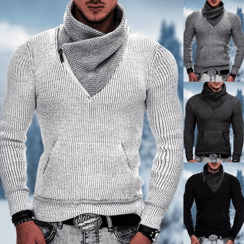 Fashion Pocket High Neck Slim Fit Sweater Knit Coat