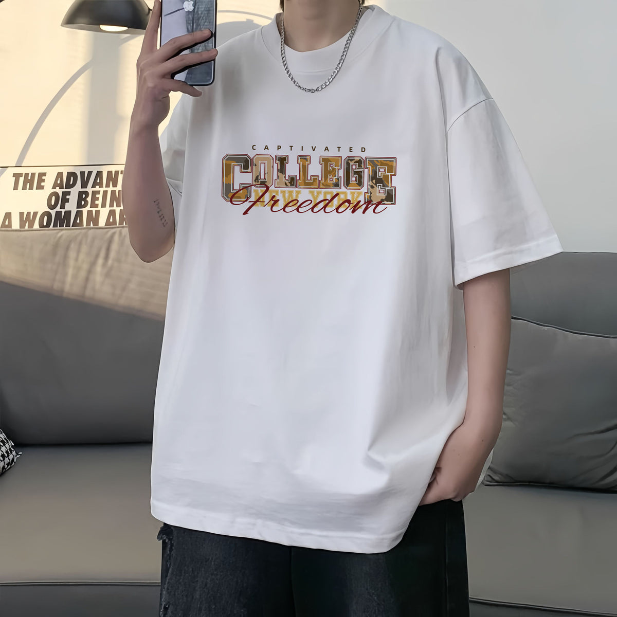 Short-Sleeved T-shirt Men's Cotton Printed Top