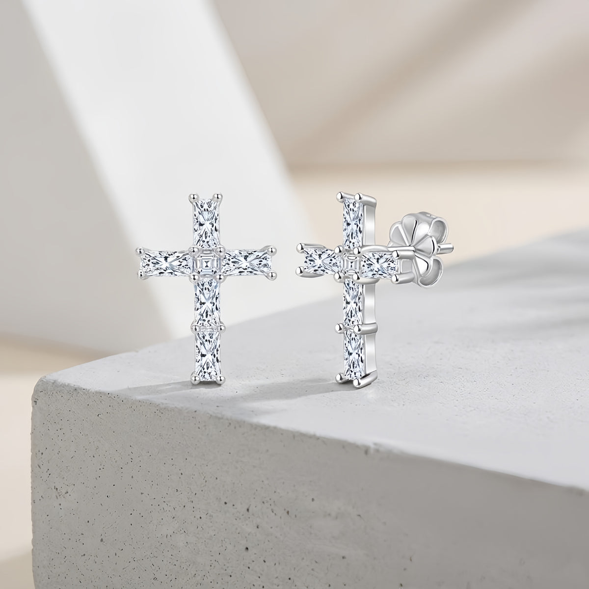 925 Sterling Silver Elegant CZ Cross Earrings: Modern  Jewelry