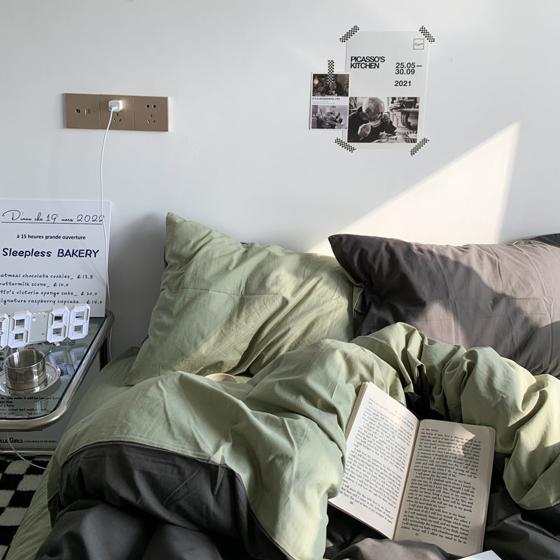 Double-Piece Foggy Gray Quilt Cover Four-piece Bedding Sheet Dormitory Bed Three-Piece Set