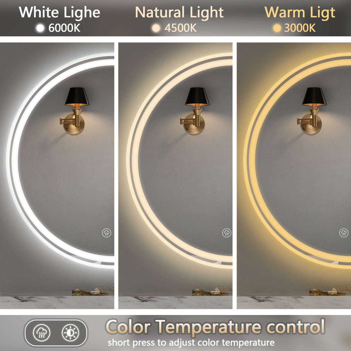 28 Inch Round LED Bathroom Mirror -Wall Mounted