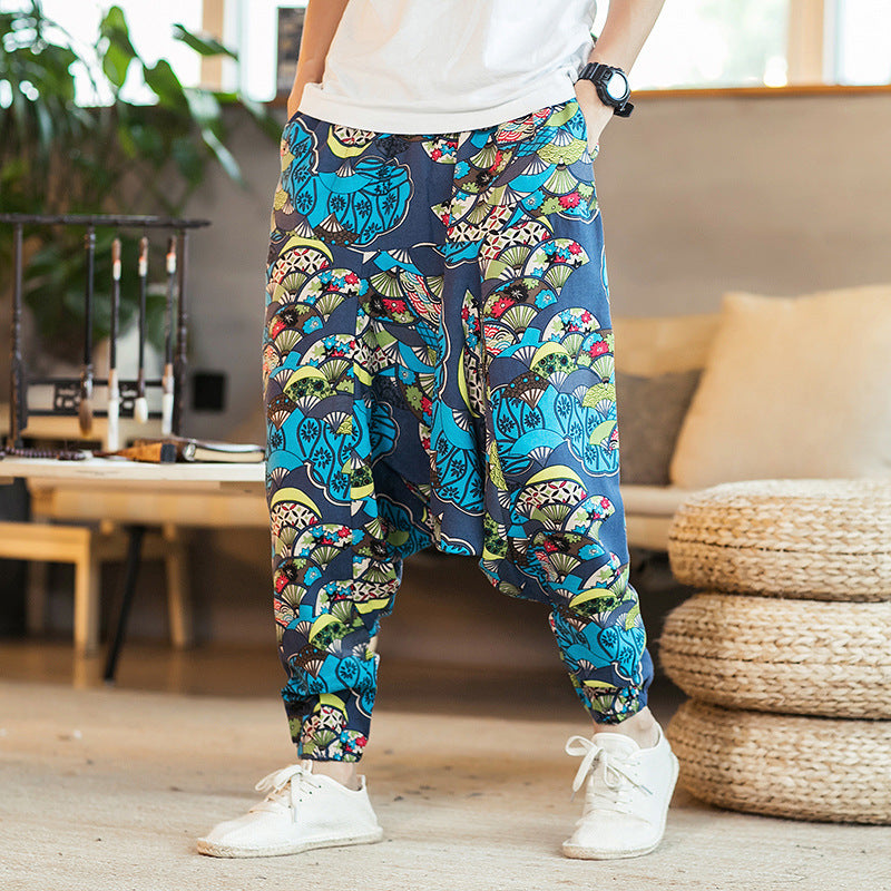 Chinese Style Printed Casual Pants Men Loose