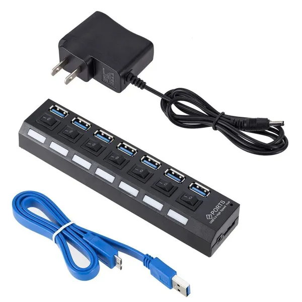 7 Port USB 2.0  3.0 Hub Splitter Adapter High Speed For PC Laptop Desktop