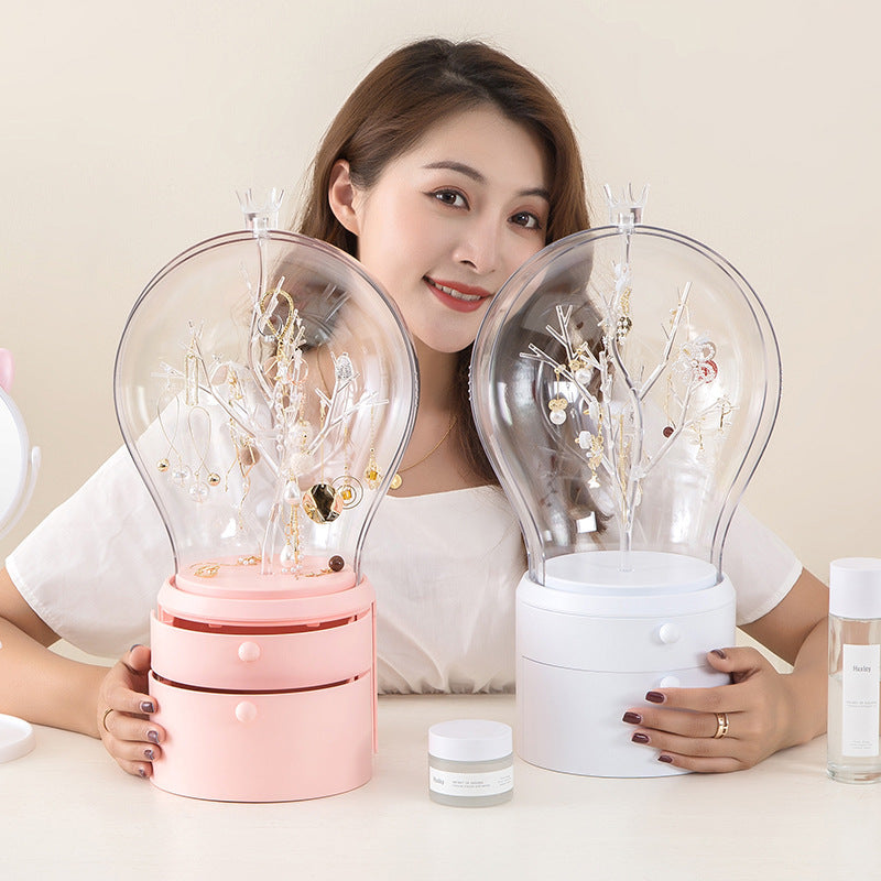 LED Light Jewelry Storage Box Makeup Organizer USB Charge Case Desktop Dust Proof Drawer Earrings Necklace Display Holder