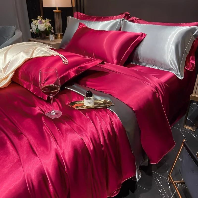 Four-Piece Double-Sided Silk Quilt Cover Ice Silk Tencel Spring And Summer Bedding