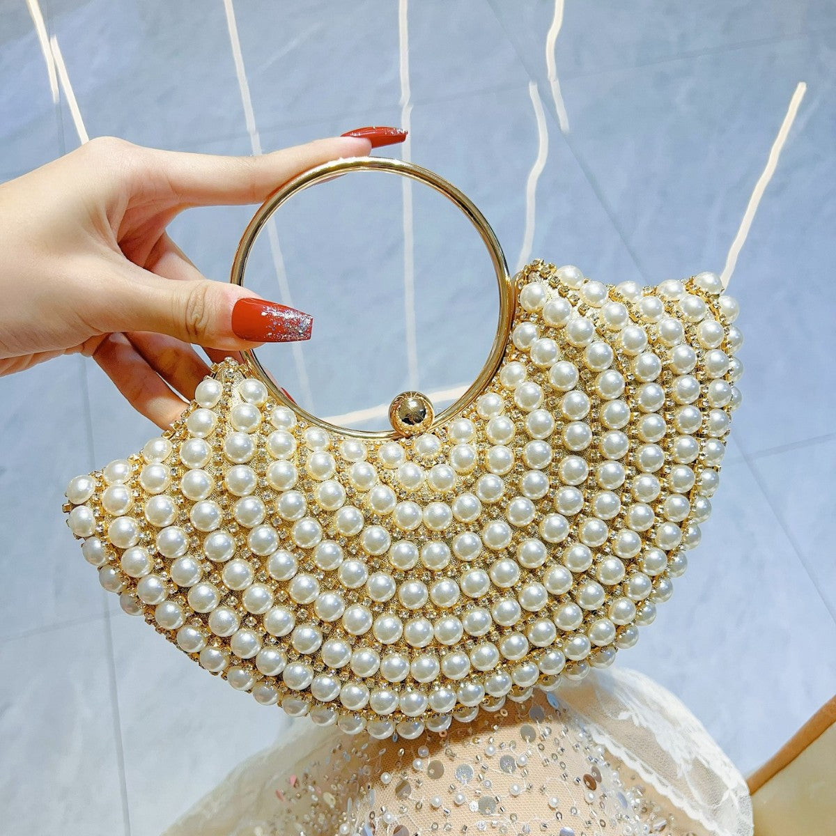 Crossbody Handbag Pearl Classic Style Diamond Elegant Shoulder Bag Bag
