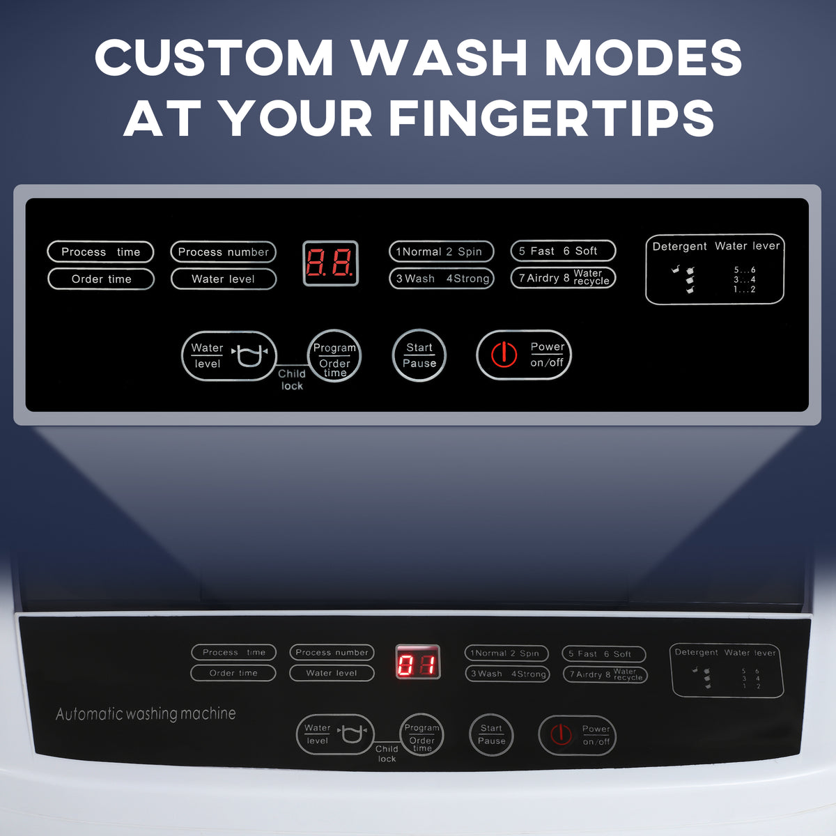 Compact Washer, Portable Washing Machine, Full Automatic Washer with 8 Programs and 6 Water Levels, White