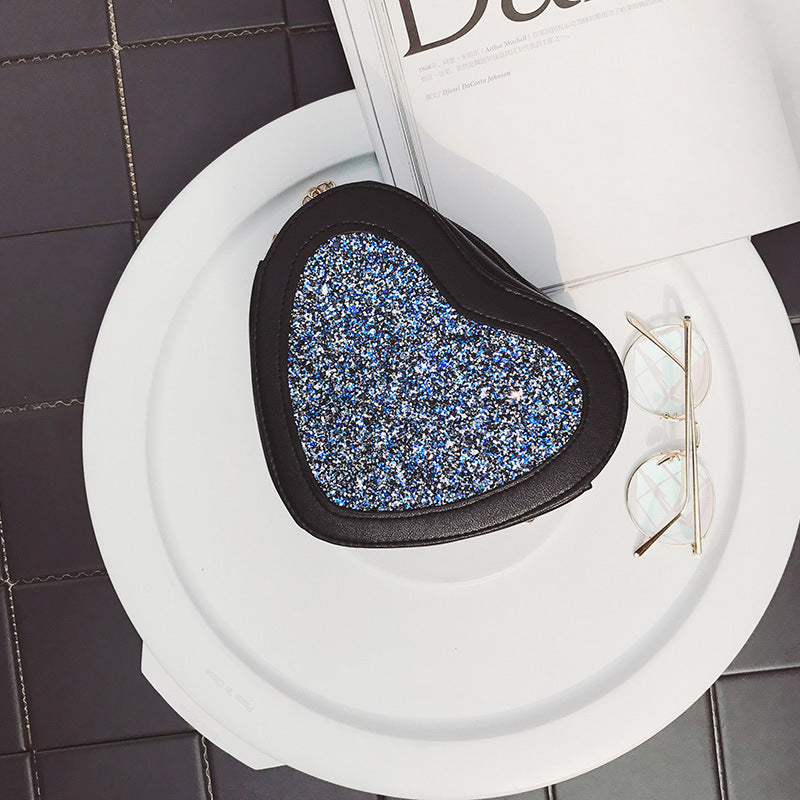Korean Mini Love - Shaped Mini - Bag Personality Sequined Chain Bag Leisure with a Single Shoulder Crossbody Bag