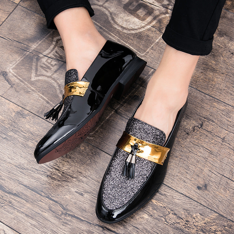 Large Size Leather Shoes England Pointed Toe Sequined Casual Men's Shoes