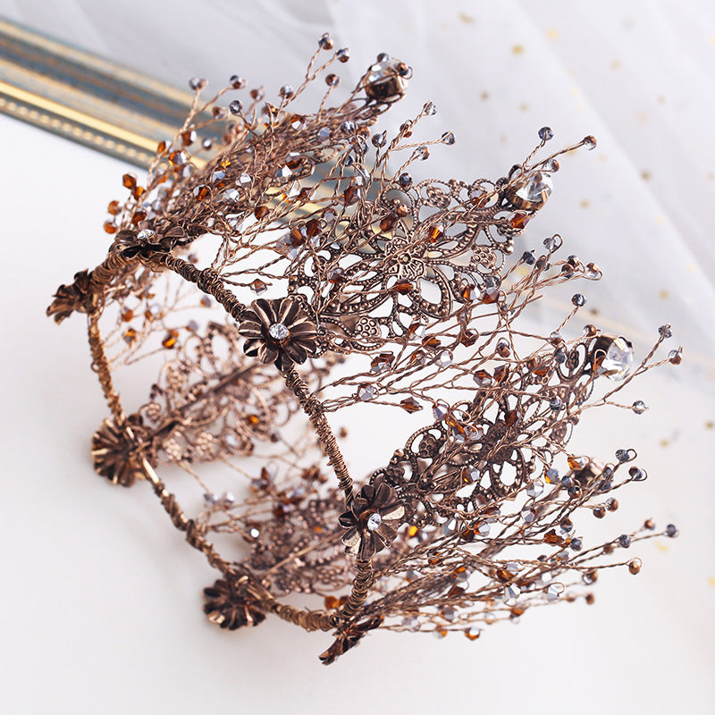 Bridal Golden Crown Tiara Baroque Round Crown