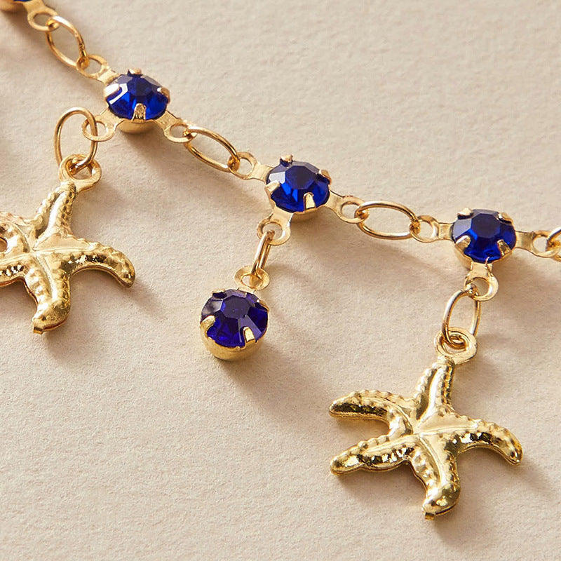 Royal Blue Tassel Alloy Starfish Palace Style Necklace Women