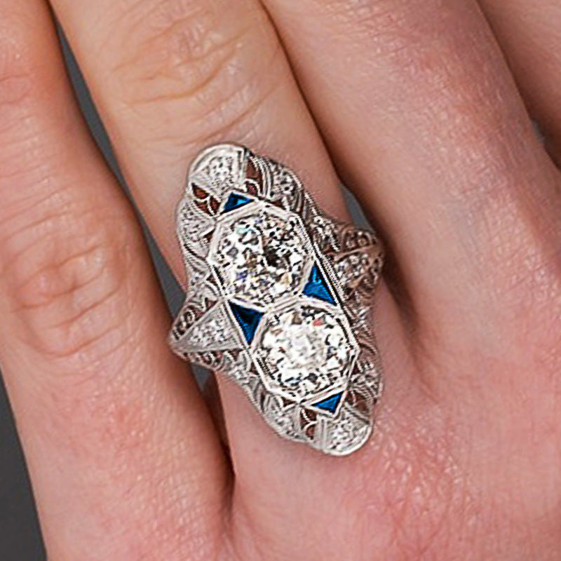 Classic Luxury Ring Female Geometric Inlaid Zircon Ring