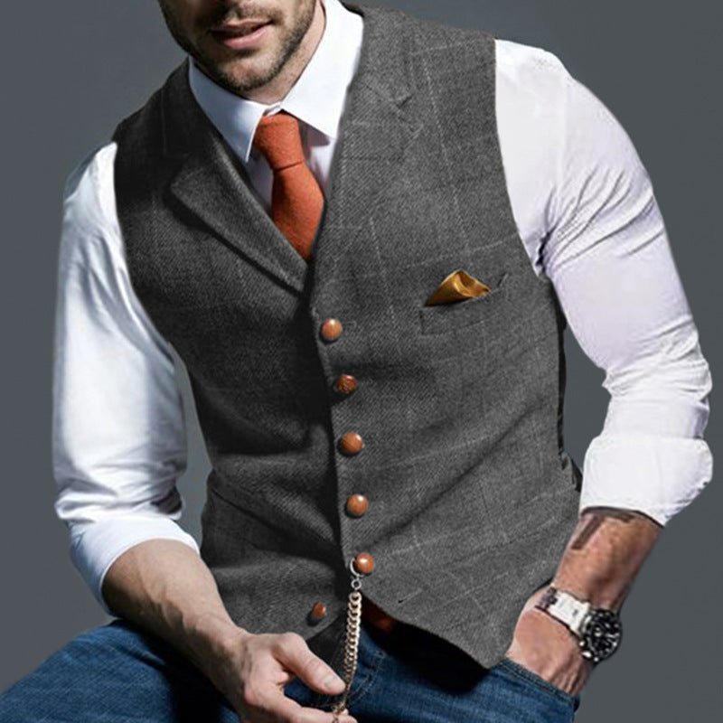 Casual Lapel Plaid Slim Fit Men's Vest Vest