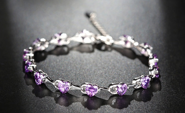 S925 Sterling Silver Bracelet Inlaid Purple Diamond