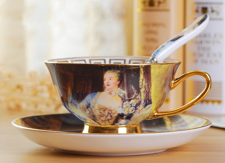 Creative Bone China Coffee Cup And Plate, Retro And Luxury
