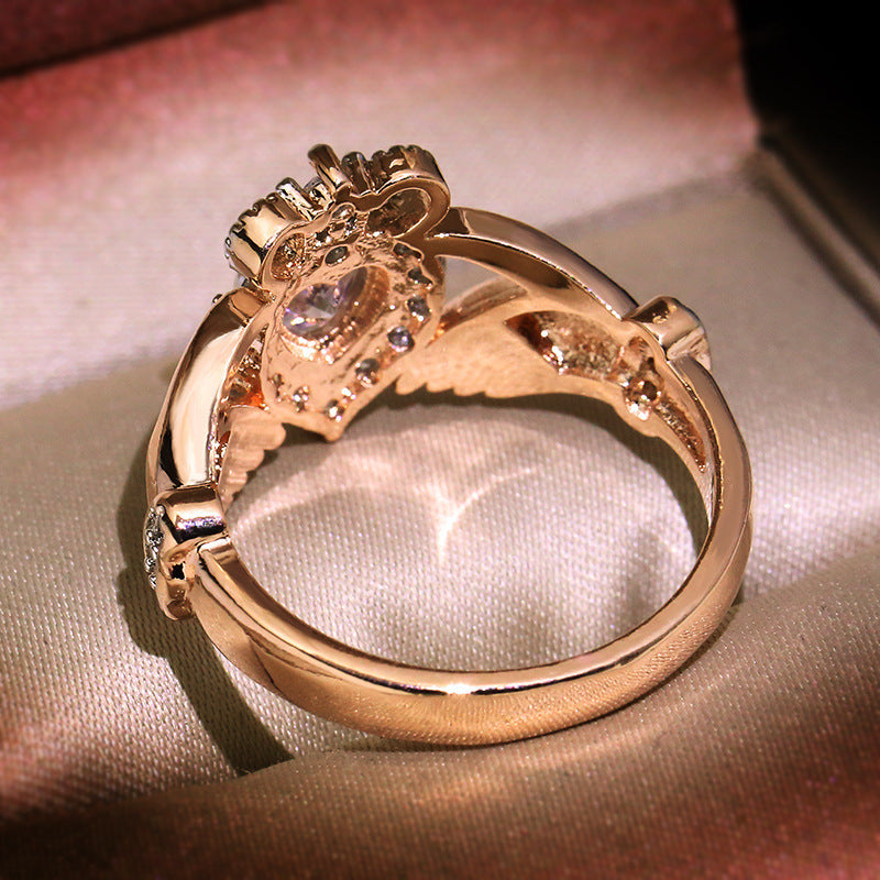 Crown Hands Heart Ring