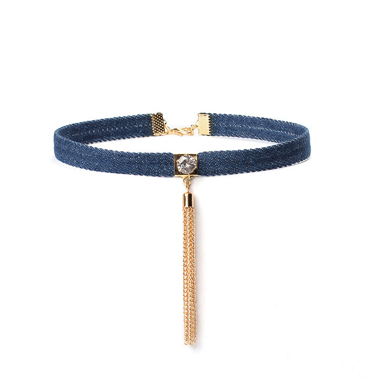 Hot Sale Blue Denim Jean Choker Long Chain Family