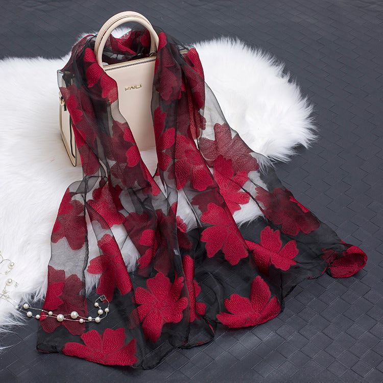Cut Flowers Hollow Silk Scarf Simulation Silk Scarf
