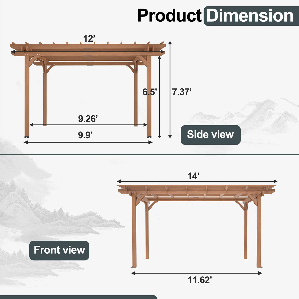 Outdoor Wood Pergola, Wooden Patio Pergola Gazebo For Climbing Plant Support, Garden,Brown