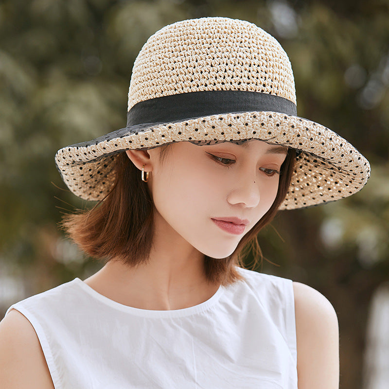 Straw Hat Japanese Style Beach Hat Face-Covering Hat Women's Summer Mesh New Style Fisherman Hat Sun Protection Sun Hat Spring And Autumn Sun Hat