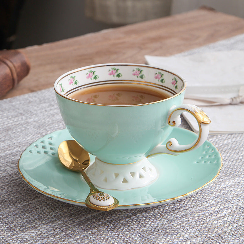 Coffee Cup And Saucer Set Ceramic Light Luxury Bone China Flower Tea Cup And Tray