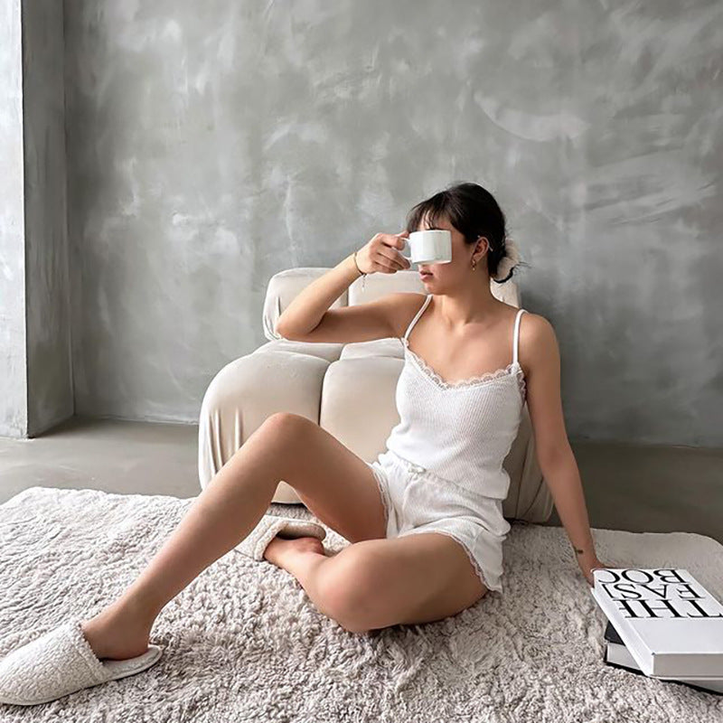 Simple Backless Striped High Waist Shorts Suit Women
