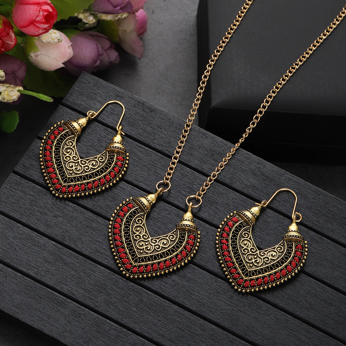 Colored Rope Winding Earrings Necklace Two-Piece Set