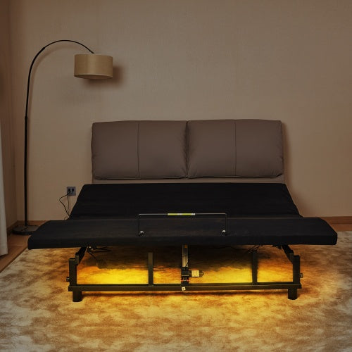 Adjustable Bed Base Frame Queen Bed Frame With Head And Foot Incline Wireless Remote 4 Ports USB, Under-Bed Nightlights, Zero Gravity Quiet Motor Black Queen