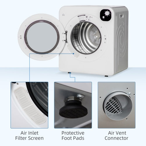 HOMCOM Portable Clothes Dryer, 120V 1300W Compact Laundry Dryer With Intelligent Drying, 3.2 Cu.ft Stainless Steel Drum, Front Load Electric Dryer For Apartments, Dorms, RVs, White