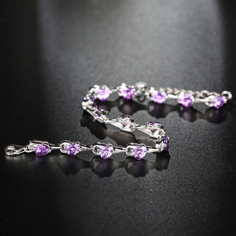 S925 Sterling Silver Bracelet Inlaid Purple Diamond