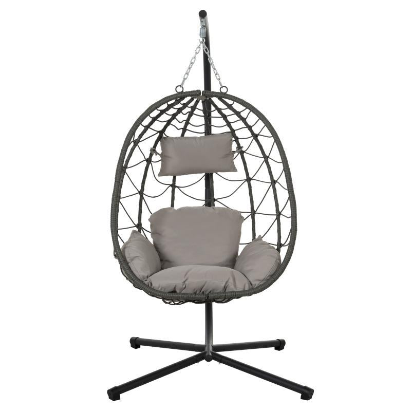 Indoor And Outdoor Swing Chair With Stand, Patio Wicker Hanging Egg Chair, Hanging Basket Chair Suitable For Bedroom, Living Room And Balcony