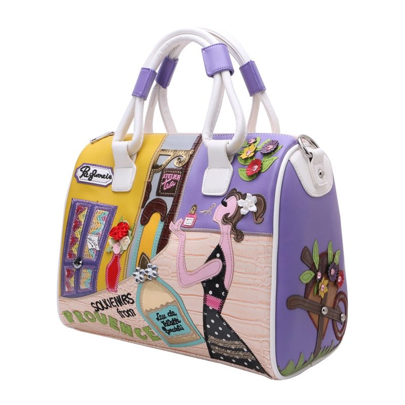European and A merican Style Women Girl Solid Zipper Tote Cartoon Embroidery Messenger Travel Handbag Shoulder Bag