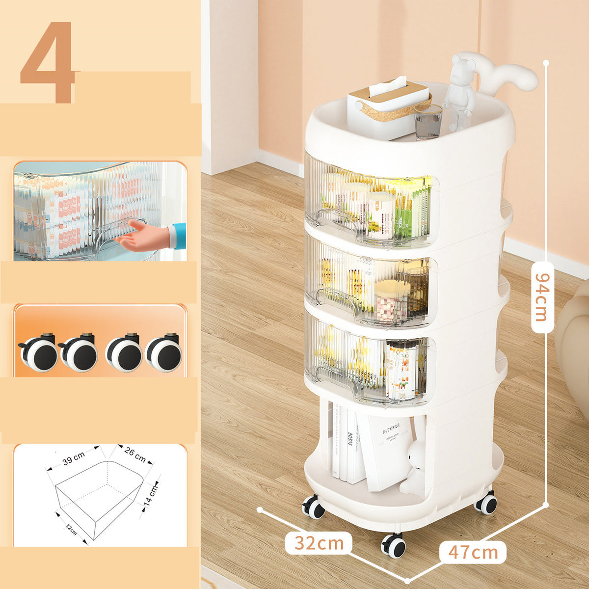 Living Room Multi-layer Snack Cabinet Removable Bookshelf Toy Storage Shelves
