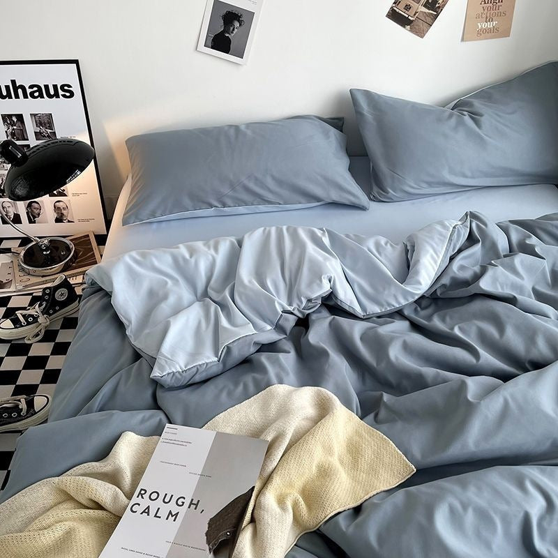 Double-Piece Foggy Gray Quilt Cover Four-piece Bedding Sheet Dormitory Bed Three-Piece Set