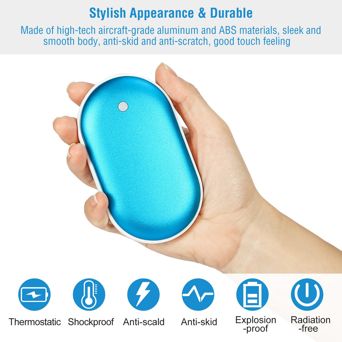 1Pc Portable Hand Warmer 5000mAh Power Bank Rechargeable Pocket Warmer Double-Sided Heating Handwarmer