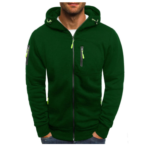 Men's Casual Zipper Hooded Sweater Solid Color Sports Fitness Jackets Cardigan